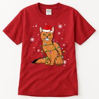 Somali Cat Christmas Lights Christmas Cat Santa Hat Tall T-Shirt