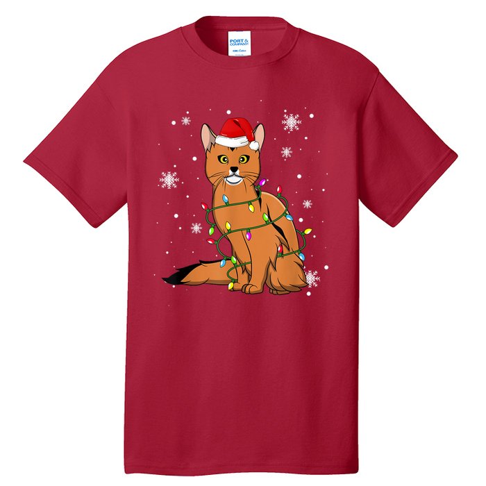 Somali Cat Christmas Lights Christmas Cat Santa Hat Tall T-Shirt