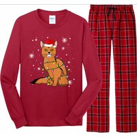 Somali Cat Christmas Lights Christmas Cat Santa Hat Long Sleeve Pajama Set