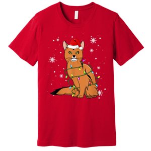 Somali Cat Christmas Lights Christmas Cat Santa Hat Premium T-Shirt