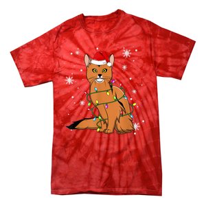 Somali Cat Christmas Lights Christmas Cat Santa Hat Tie-Dye T-Shirt