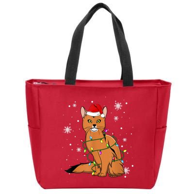 Somali Cat Christmas Lights Christmas Cat Santa Hat Zip Tote Bag