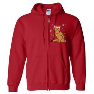 Somali Cat Christmas Lights Christmas Cat Santa Hat Full Zip Hoodie