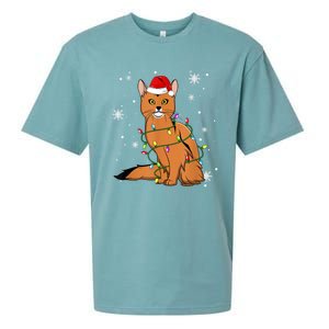 Somali Cat Christmas Lights Christmas Cat Santa Hat Sueded Cloud Jersey T-Shirt