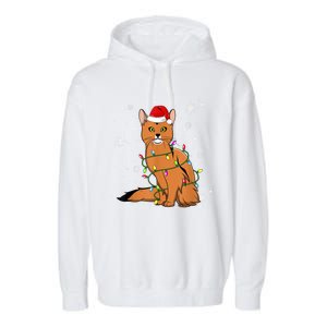 Somali Cat Christmas Lights Christmas Cat Santa Hat Garment-Dyed Fleece Hoodie