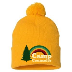 Summer Camp Counselor Staff Rainbow Pine Tree Pom Pom 12in Knit Beanie