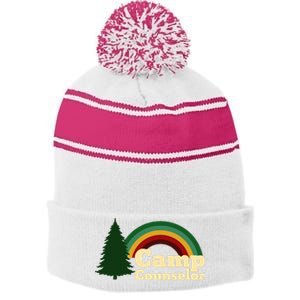 Summer Camp Counselor Staff Rainbow Pine Tree Stripe Pom Pom Beanie