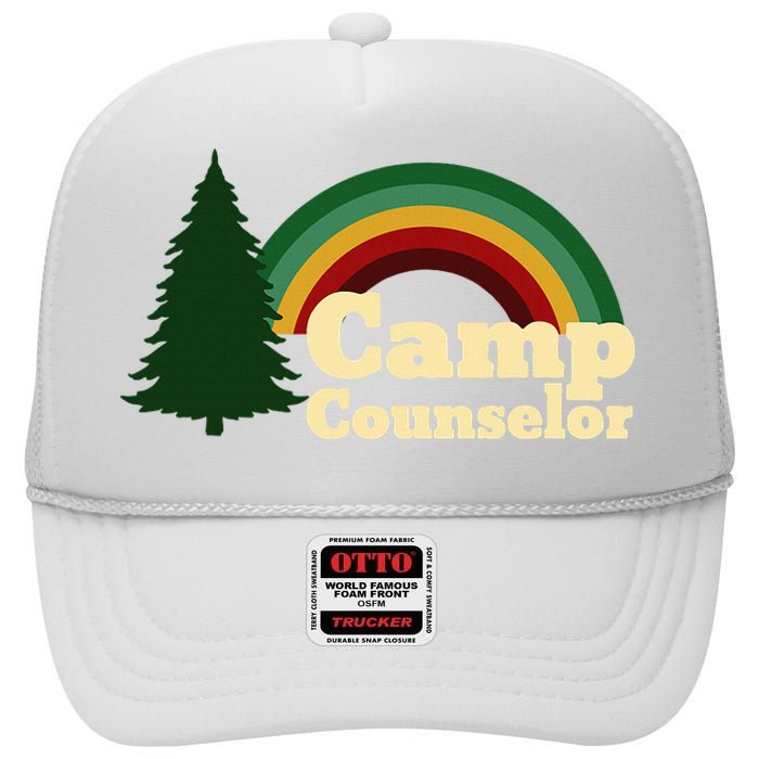 Summer Camp Counselor Staff Rainbow Pine Tree High Crown Mesh Back Trucker Hat