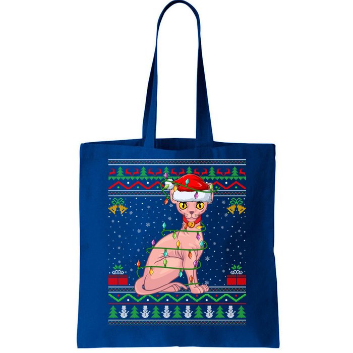 Sphynx Cat Christmas Lights Santa Ugly Xmas Meaningful Gift Tote Bag