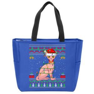 Sphynx Cat Christmas Lights Santa Ugly Xmas Meaningful Gift Zip Tote Bag