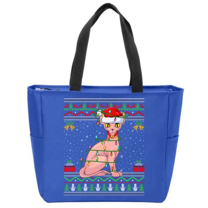 Sphynx Cat Christmas Lights Santa Ugly Xmas Meaningful Gift Zip Tote Bag