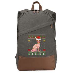 Sphynx Cat Christmas Lights Santa Ugly Xmas Meaningful Gift Cotton Canvas Backpack