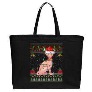 Sphynx Cat Christmas Lights Santa Ugly Xmas Meaningful Gift Cotton Canvas Jumbo Tote