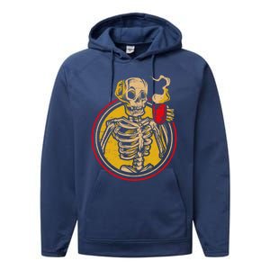 Skeleton Coffee Caffeine Halloween Day Spooky Trick Or Treat Gift Performance Fleece Hoodie