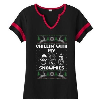 Snowman Christmas Chillin With My Snowmies Ugly Gift Family  Ladies Halftime Notch Neck Tee