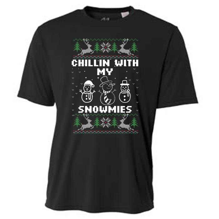 Snowman Christmas Chillin With My Snowmies Ugly Gift Family  Cooling Performance Crew T-Shirt