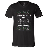 Snowman Christmas Chillin With My Snowmies Ugly Gift Family  V-Neck T-Shirt