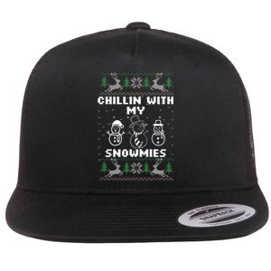 Snowman Christmas Chillin With My Snowmies Ugly Gift Family  Flat Bill Trucker Hat