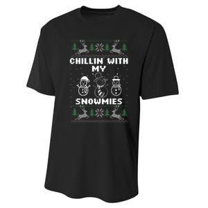 Snowman Christmas Chillin With My Snowmies Ugly Gift Family  Performance Sprint T-Shirt