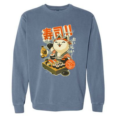 Sushi Chef Cat Funny Restaurant Kitty Japanese Food Garment-Dyed Sweatshirt