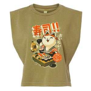 Sushi Chef Cat Funny Restaurant Kitty Japanese Food Garment-Dyed Women's Muscle Tee