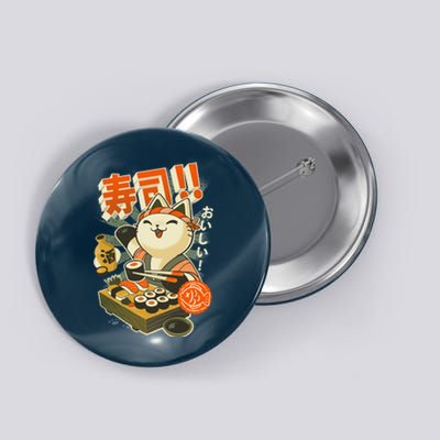 Sushi Chef Cat Funny Restaurant Kitty Japanese Food Button