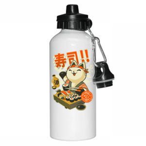 Sushi Chef Cat Funny Restaurant Kitty Japanese Food Aluminum Water Bottle