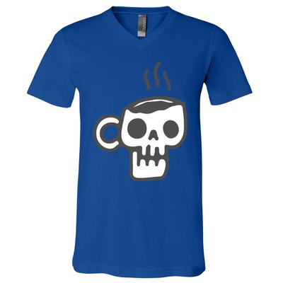 Skeleton Coffee Cup Halloween Skull Mug Gift V-Neck T-Shirt