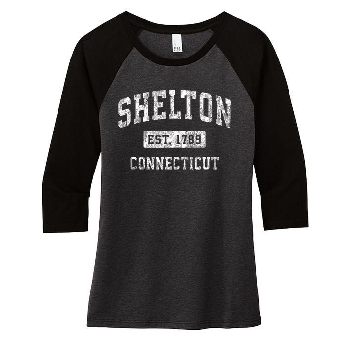 Shelton Connecticut Ct Vintage Established Sports Women's Tri-Blend 3/4-Sleeve Raglan Shirt