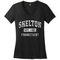 Shelton Connecticut Ct Vintage Established Sports Women's V-Neck T-Shirt