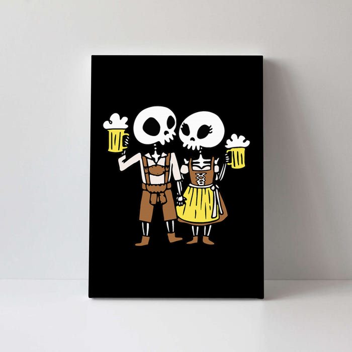 Skeleton Couple Cheering Beer Oktoberfest Halloween Canvas