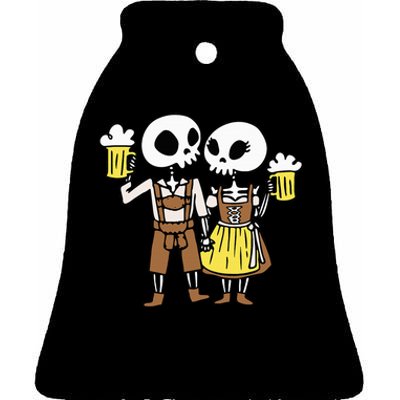 Skeleton Couple Cheering Beer Oktoberfest Halloween Ceramic Bell Ornament