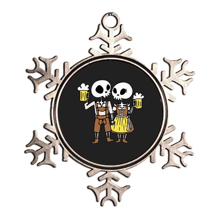 Skeleton Couple Cheering Beer Oktoberfest Halloween Metallic Star Ornament