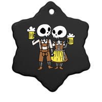 Skeleton Couple Cheering Beer Oktoberfest Halloween Ceramic Star Ornament