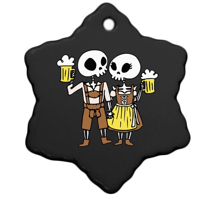 Skeleton Couple Cheering Beer Oktoberfest Halloween Ceramic Star Ornament