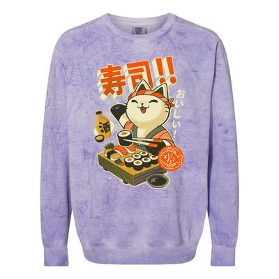 Sushi Chef Cat Funny Restaurant Kitty Japanese Food Colorblast Crewneck Sweatshirt