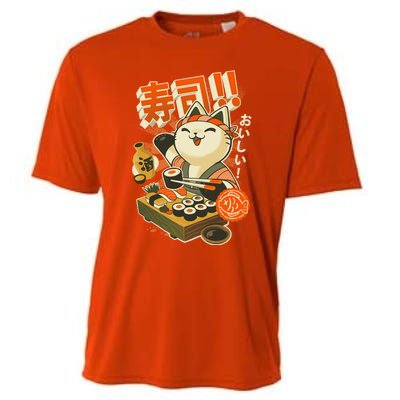 Sushi Chef Cat Funny Restaurant Kitty Japanese Food Cooling Performance Crew T-Shirt