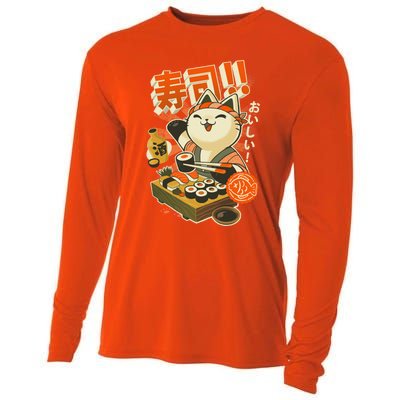 Sushi Chef Cat Funny Restaurant Kitty Japanese Food Cooling Performance Long Sleeve Crew