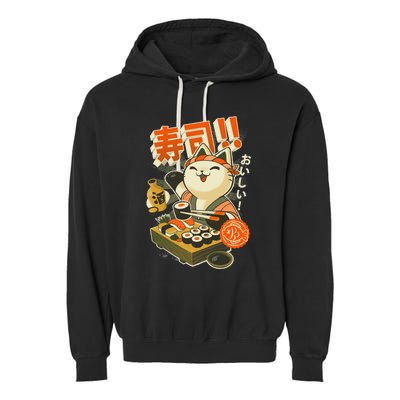 Sushi Chef Cat Funny Restaurant Kitty Japanese Food Garment-Dyed Fleece Hoodie