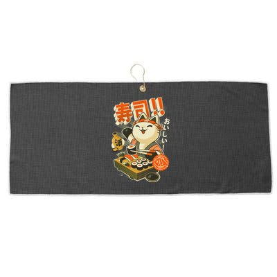 Sushi Chef Cat Funny Restaurant Kitty Japanese Food Large Microfiber Waffle Golf Towel