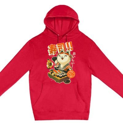 Sushi Chef Cat Funny Restaurant Kitty Japanese Food Premium Pullover Hoodie