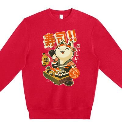 Sushi Chef Cat Funny Restaurant Kitty Japanese Food Premium Crewneck Sweatshirt