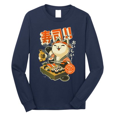 Sushi Chef Cat Funny Restaurant Kitty Japanese Food Long Sleeve Shirt