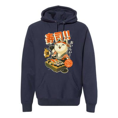 Sushi Chef Cat Funny Restaurant Kitty Japanese Food Premium Hoodie