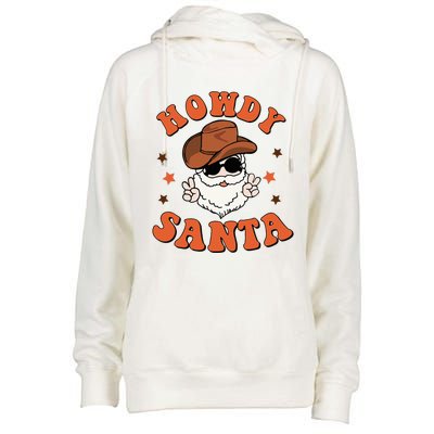 Santa Claus Christmas Cowboy Retro Festive Holiday Womens Funnel Neck Pullover Hood