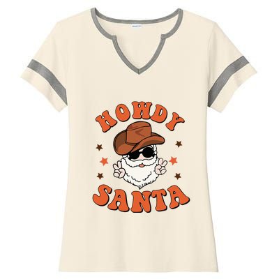 Santa Claus Christmas Cowboy Retro Festive Holiday Ladies Halftime Notch Neck Tee