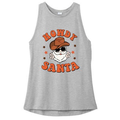 Santa Claus Christmas Cowboy Retro Festive Holiday Ladies PosiCharge Tri-Blend Wicking Tank