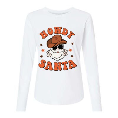 Santa Claus Christmas Cowboy Retro Festive Holiday Womens Cotton Relaxed Long Sleeve T-Shirt