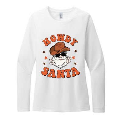 Santa Claus Christmas Cowboy Retro Festive Holiday Womens CVC Long Sleeve Shirt