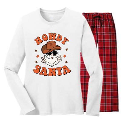 Santa Claus Christmas Cowboy Retro Festive Holiday Women's Long Sleeve Flannel Pajama Set 